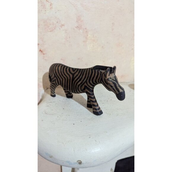 Wooden hand carved Zebra Figurine  Safari Decor 8": brown  black  zoo - Picture 8 of 9
